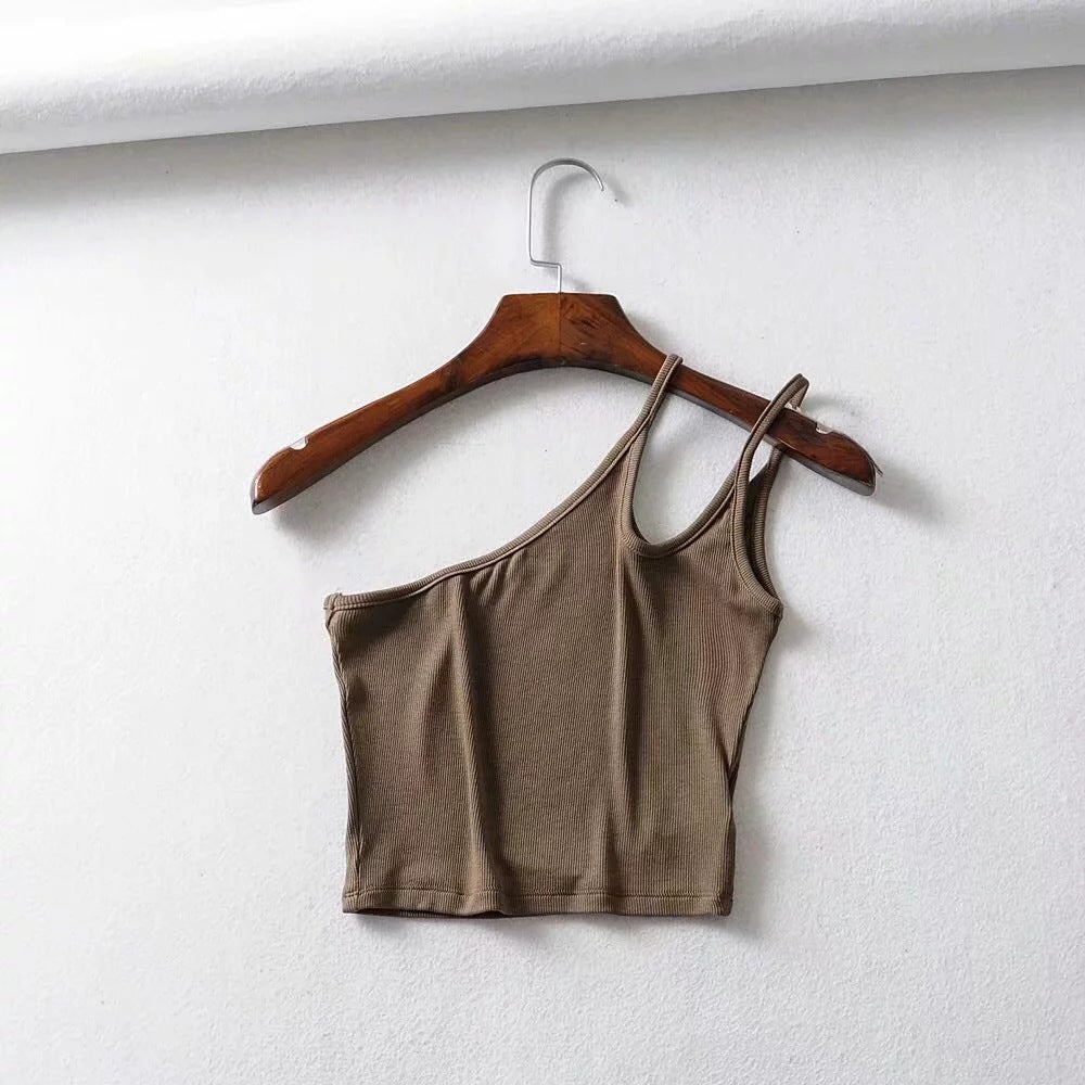 Irregular One Shoulder Sexy Slim Women Camisole Wholesale Crop Tops