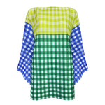 Stylish Gingham Colorblock Patchwork Batwing Top