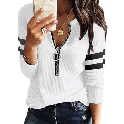 Zipper Stripe Sleeve Wholesale Womens Blouses