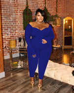 Wholesale Plus Size Women Clothing Women'S Sexy Flared Long Sleeve Strapless Solid Color Jumpsuit