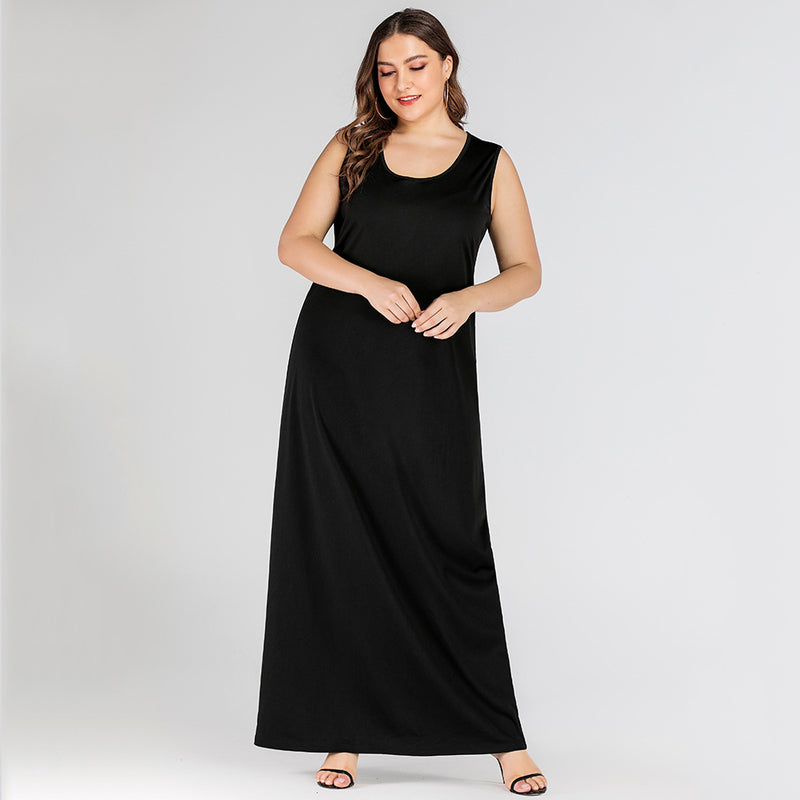 Casual O Neck Maxi Tank Dress Solid Color Sleeveless Wholesale Plus Size Clothing