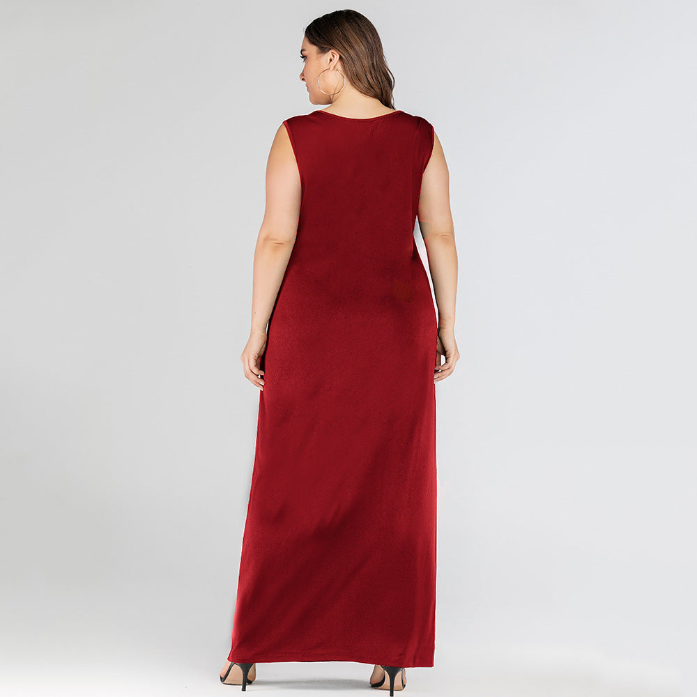 Casual O Neck Maxi Tank Dress Solid Color Sleeveless Wholesale Plus Size Clothing