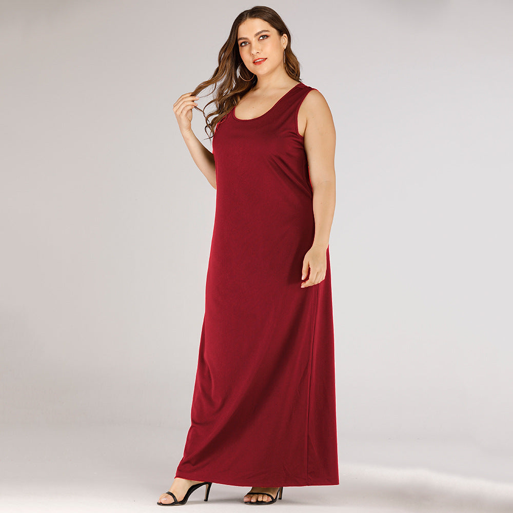 Casual O Neck Maxi Tank Dress Solid Color Sleeveless Wholesale Plus Size Clothing