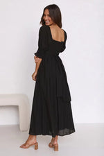 Trendy Knotted Puff Sleeve Wasit Hollow Swing Dress Wholesale Maxi Dresses
