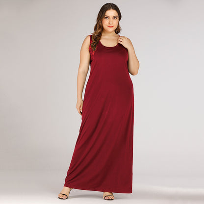 Casual O Neck Maxi Tank Dress Solid Color Sleeveless Wholesale Plus Size Clothing