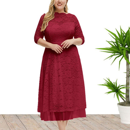 Lace Slim Fit Solid Color Patchwork Party Dress Wholesale Plus Size Women'S Clothing