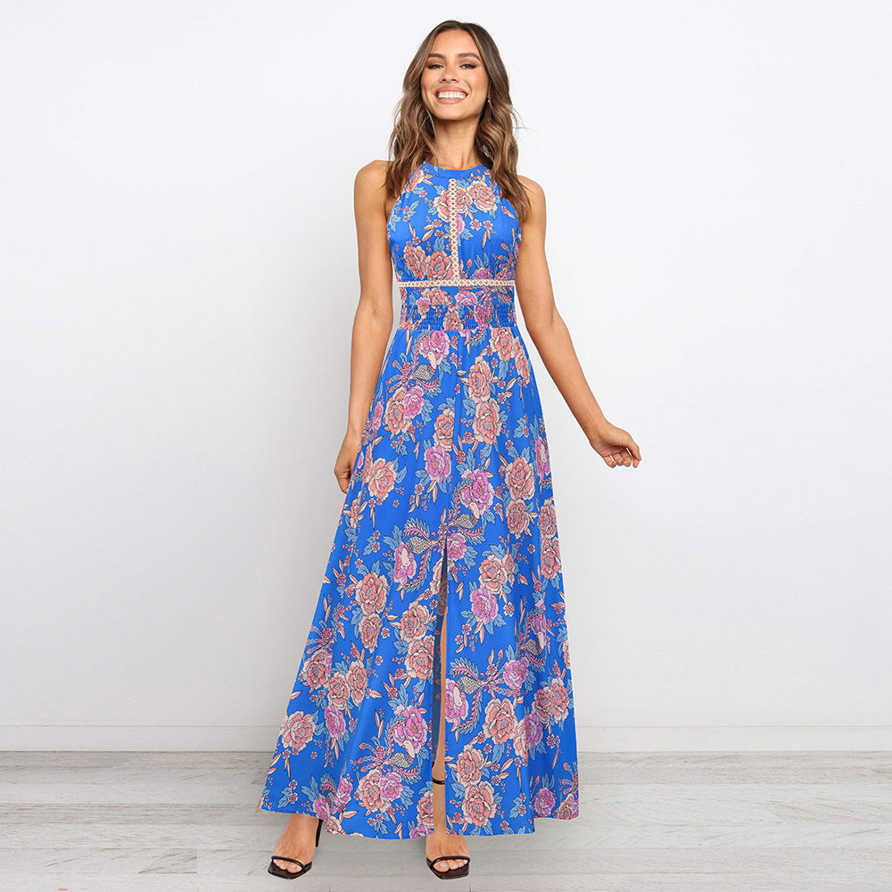 Floral Print Sleeveless High Split Wholesale Maxi Dresses Summer