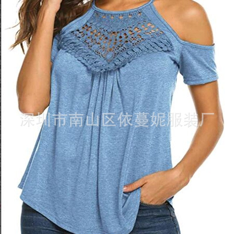 Summer Off Shoulder Lace Short T Shirt Wholesale Women Clothing