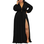 Slit Cutout Lace-Up Sexy Solid Color Women Curvy Maxi Dresses Wholesale Plus Size Clothing