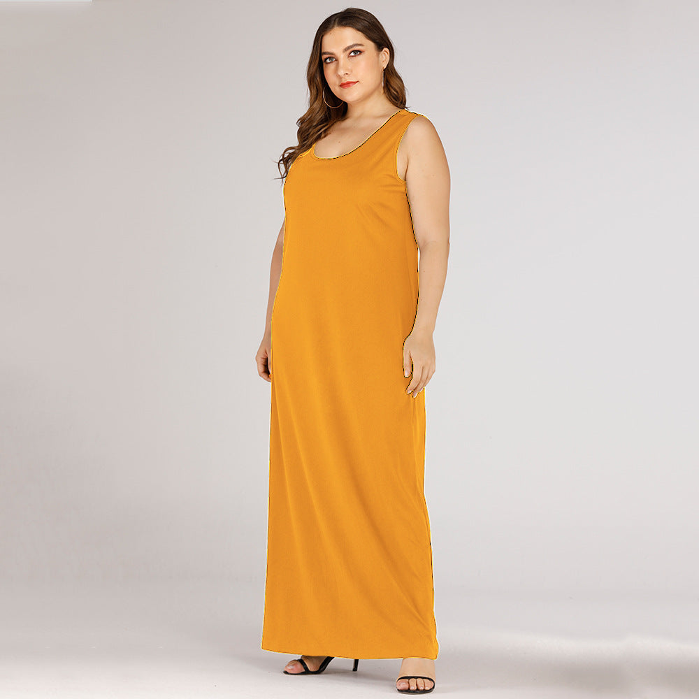 Casual O Neck Maxi Tank Dress Solid Color Sleeveless Wholesale Plus Size Clothing