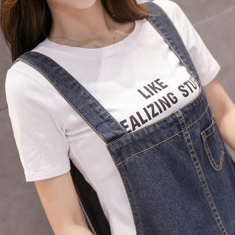 Casual Midi Overall Denim Dresses Slit Hem Loose Wholesale Women Clothing With Pockets