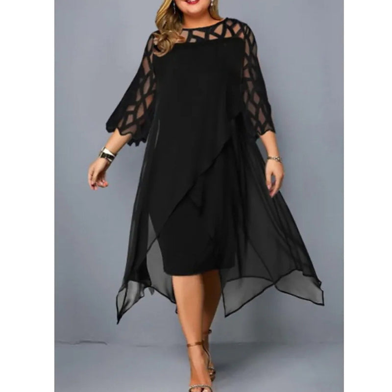 Lace Embroidered Chiffon Panel Curvy Dresses Wholesale Plus Size Clothing