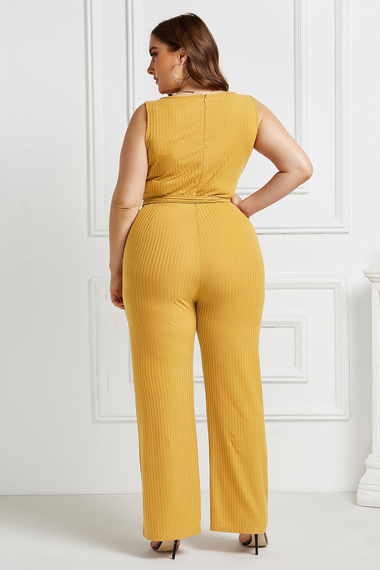 Plus Size Sleeveless Belt Up Slim Wholesale Women Jumpsuit