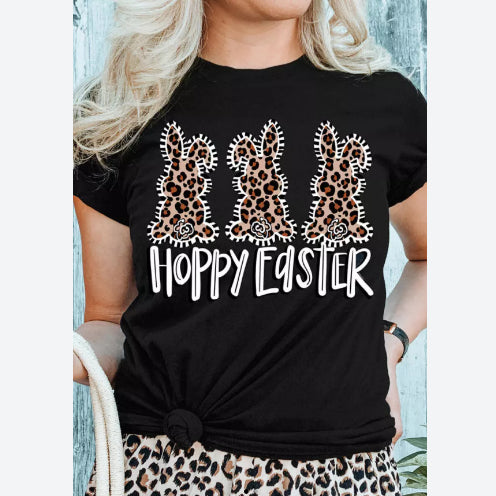 Women Fashion Happy Easter Leopard Patchwork Wholesale T-shirts