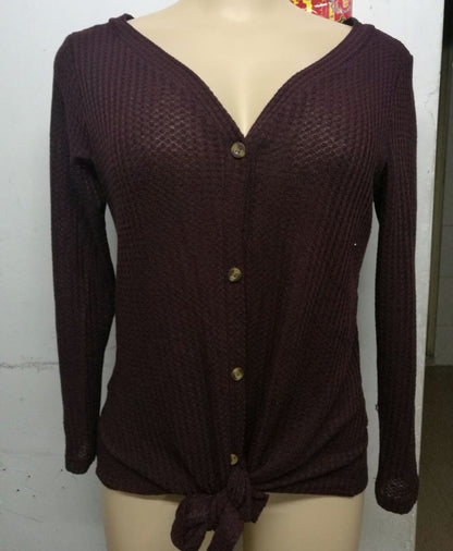 V-Neck Button Down Blouse Top Wholesale Clothing ST070011