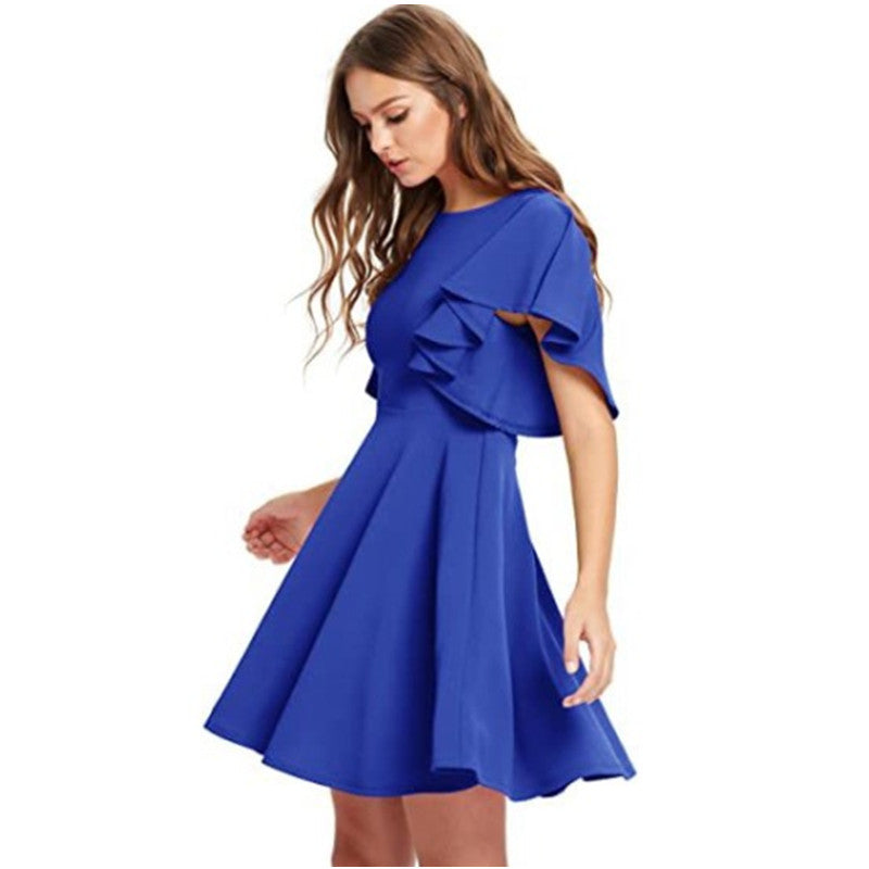 Solid Color Round Neck Lotus Leaf Sleeve Swing Dress Elegant Wholesale Dresses Business Casual Women