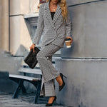 Houndstooth Blazer & Trousers Business Suits Wholesale Women'S 2 Piece Sets