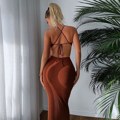 Sexy Backless Strappy Halter Wrap Hip Bodycon Dress Wholesale Dresses