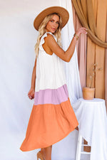 Sleeveless Colorblock Print Irregular Hem Loose Smocked Tank Dress Casual Wholesale Dresses