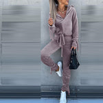Long Sleeve Hooded Sweatshirt & Harem Pants Velvet Suits Wholesale Women'S 2 Piece Sets