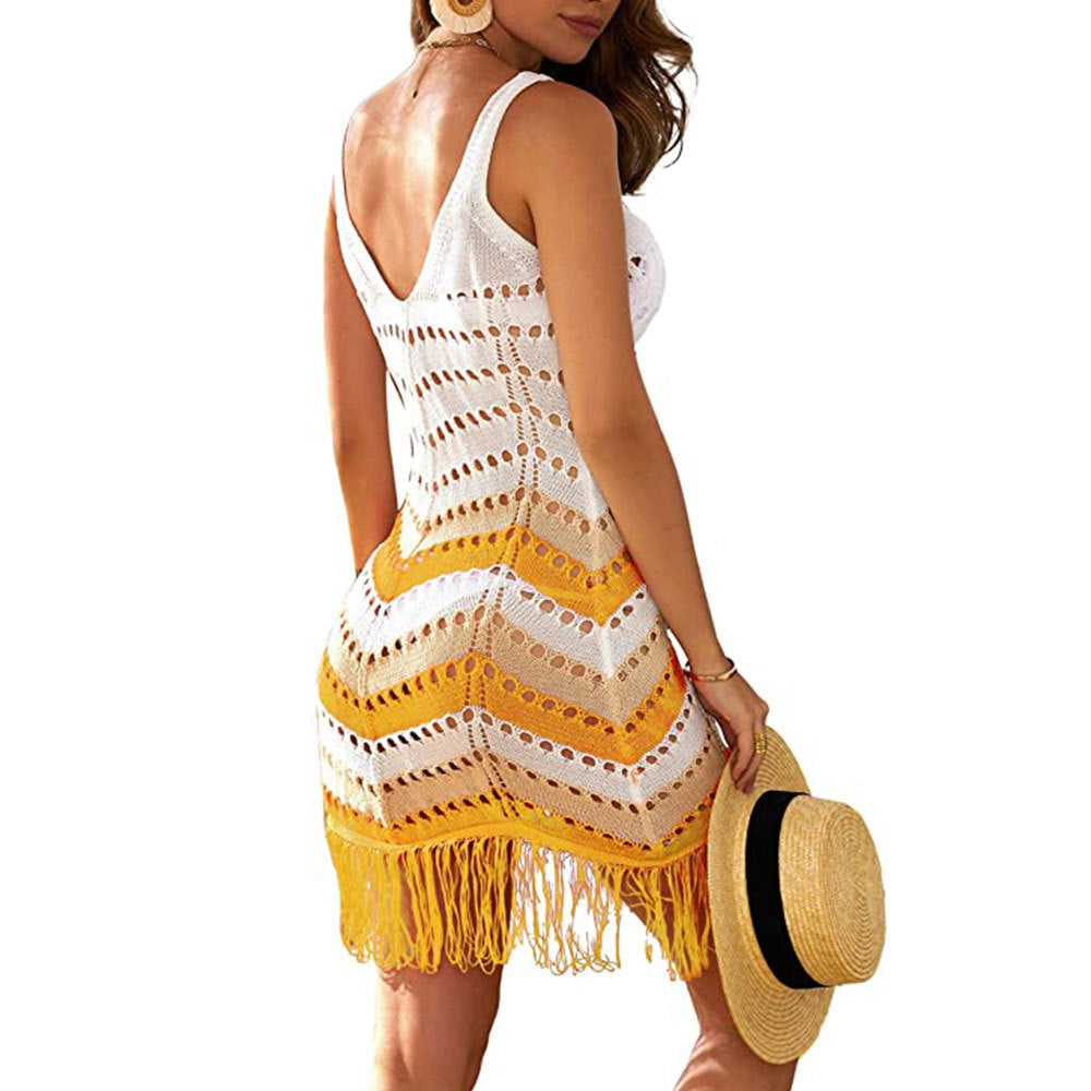 Sexy Hollow Out Tank Dress Slim Beach Bikini Cover-Up Fringed Wholesale Dresses