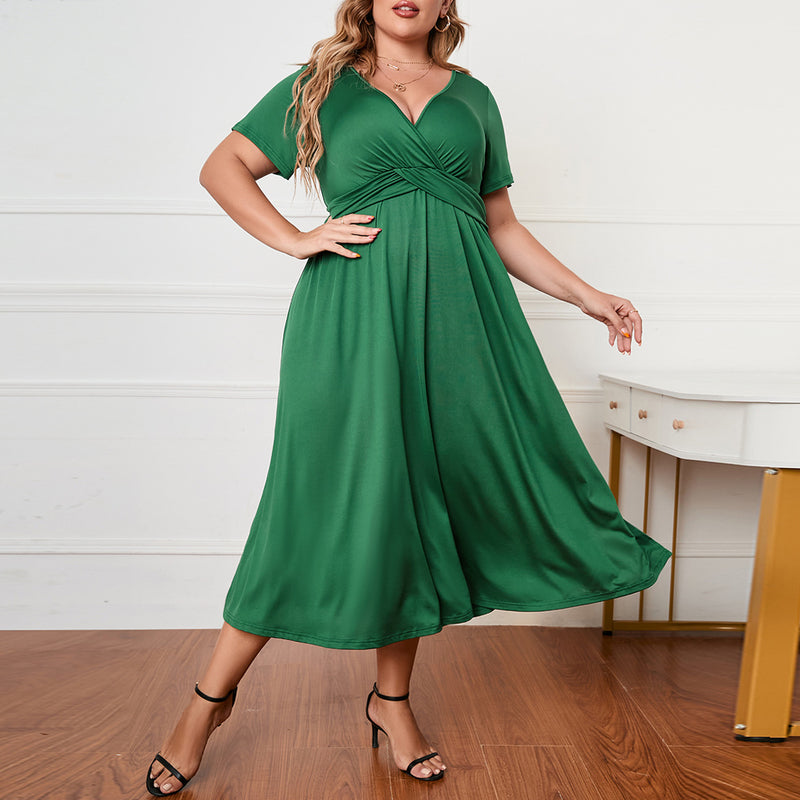 Short Sleeve Wrap Slit Curvy Dresses Wholesale Plus Size Clothing