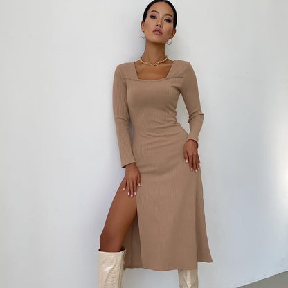 Square Collar Thigh Split Dresses Wholesale Womens Clothing