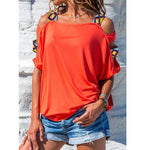 Casual Off Shoulder Top Solid Color Short Sleeve Wholesale Clothing Tshirts