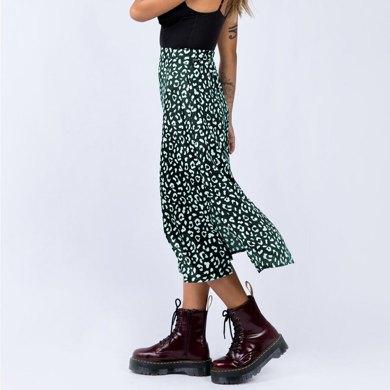 Leopard-Print Chiffon-Print Slit Zipped High-Waist Skirt Wholesale Women'S Tops