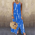 V Neck Tie-Dye Print Slit Irregular Hem Sling Dress With Pocket Wholesale Maxi Dresses