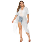 Wholesale Women'S Plus Size Clothing Solid Color Loose See-Through Irregular Beach Cardigan