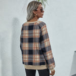 Round Neck Long-Sleeved Plaid Stitching Sweatshirts Women T-shirt Boutique Wholesale Clothing USA