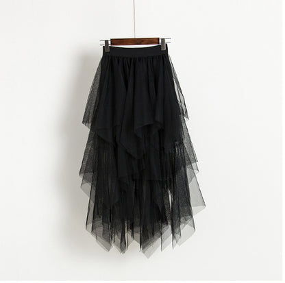 Irregular Hem Mesh Tutu Pleated Midi Skirt SS070013