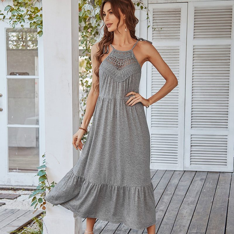Halterneck Hollow Design Knitted Wholesale Dresses Casual Maxi Dress