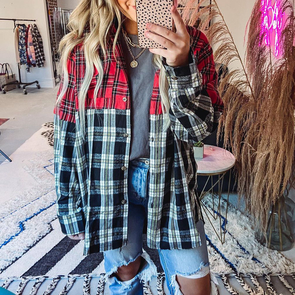 Plaid Printed Coats Fashion Wholesale Blouses Women Clothing Casual