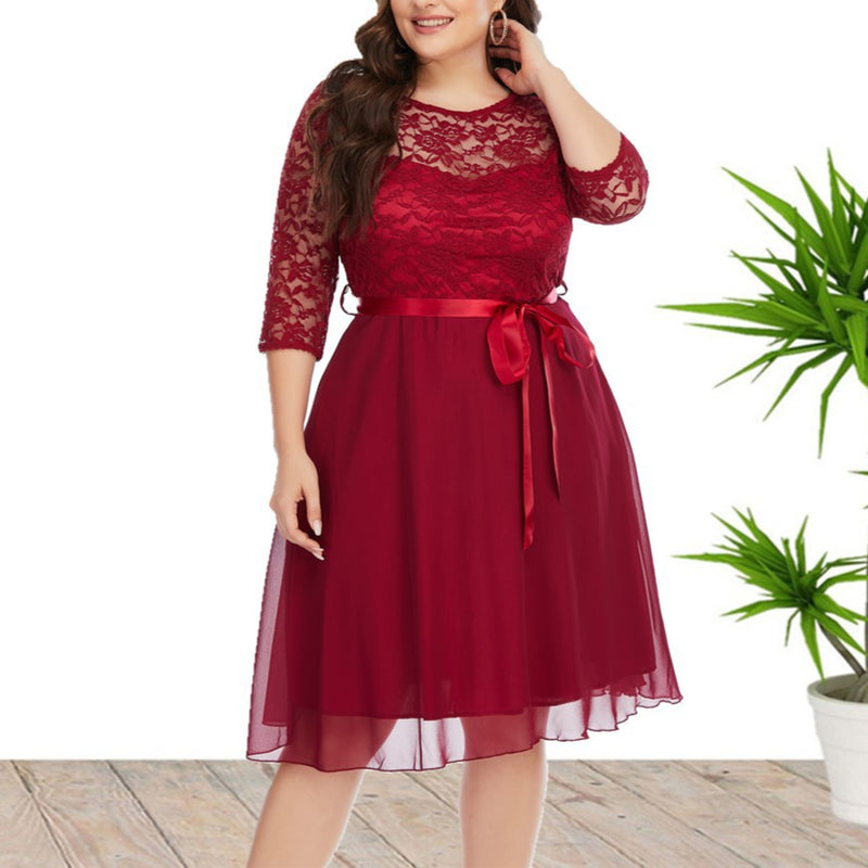 Women Curvy Lace Chiffon Swing Dresses Wholesale Plus Size Clothing