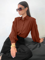 Versatile Commuter Casual Fashion Solid Color Lantern Sleeve Shirt Wholesale Women Top