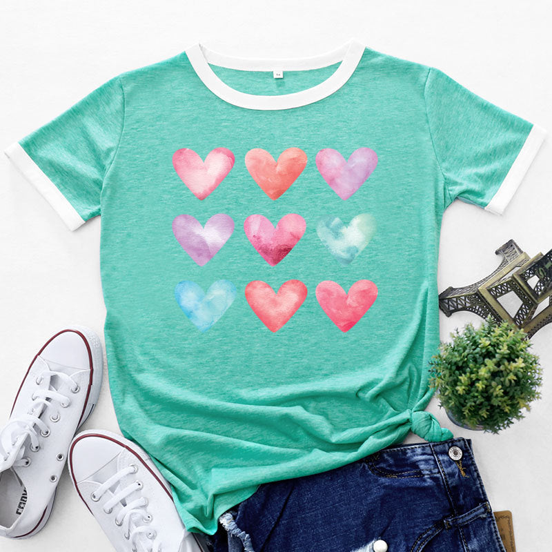 Heart Print Short Sleeve Wholesale T-shirts For Women Summer