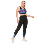 Curvy Fitness Yoga Suits Starry Sky Print Sport Bra & Mesh Leggings Womens Workout Clothes Plus Size Two Piece Sets Wholesale
