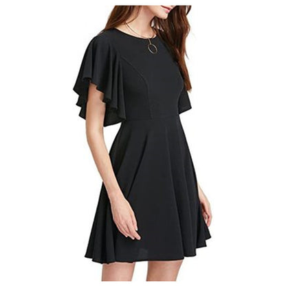 Solid Color Round Neck Lotus Leaf Sleeve Swing Dress Elegant Wholesale Dresses Business Casual Women