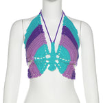 Sexy Open Back Halterneck Butterfly Knitted Women Vest Wholesale Crop Tops