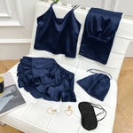 Sleep Mask & Tops & Trousers & Shorts & Bags Satin 5pcs Pajamas Sets Homewear Wholesale Loungewears