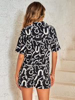 Fashion Print Lapel Short-Sleeved Shirt & Shorts Wholesale Womens 2 Piece Sets