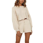 Solid Color Long Sleeve Sweater ＆ Shorts Pants