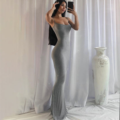 Kardashian'S Soft Lounge Long Slip Dress Solid Color Bag Hip Maxi Dresses Wholesale