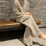 Solid Color Knitted Loose Sweater & Wide Leg Pants Loungewear Wholesale Womens 2 Piece Sets