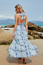 Backless Halter Off Shoulder Printed Wholesale Maxi Dresses Slit Design