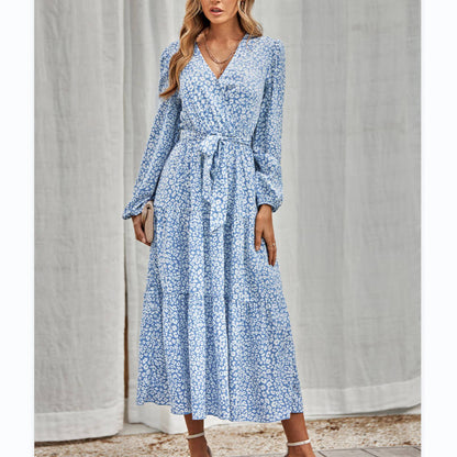 Casual Long Sleeve Printed Smocked Dress Wholesale Dresses