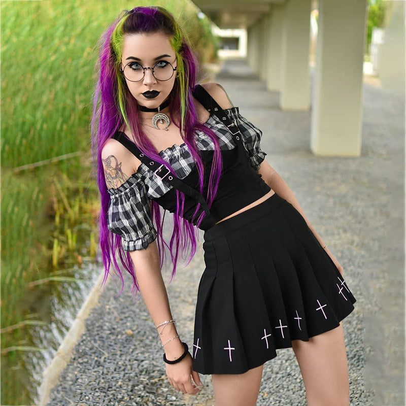 Gothic Punk Dark Style Bust Pleated Black Wholesale Skirts