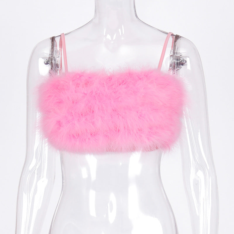 Fur Wrap Chest Womens Camisole Wholesale Crop Tops